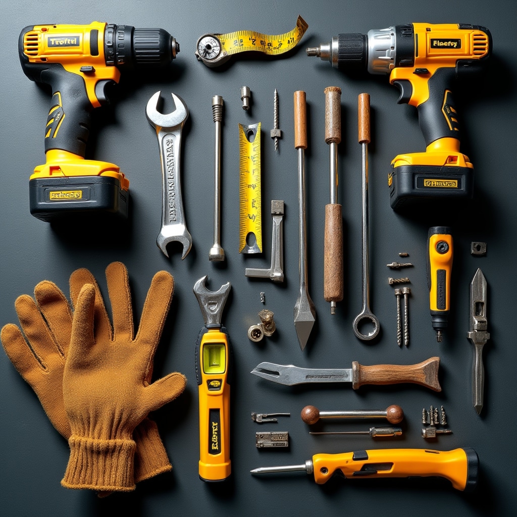 Professional tools arranged and ready for work