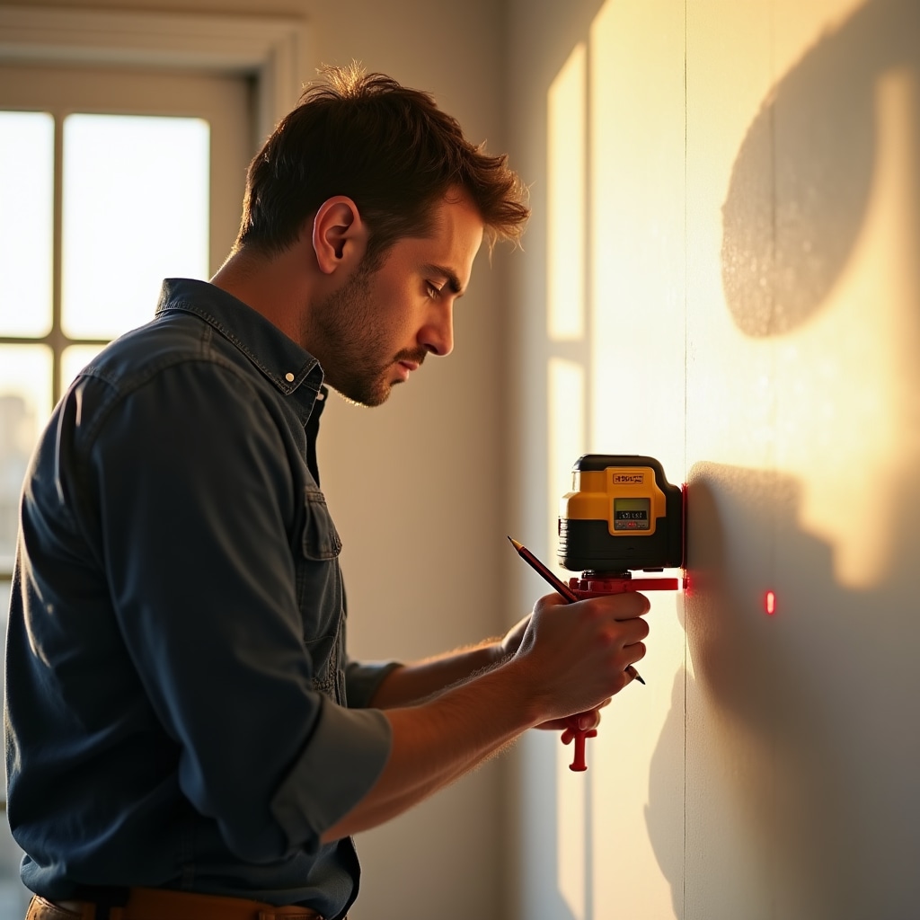 Experienced tradesperson measuring and marking installation points